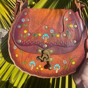 Vintage 1970s leather hippie handmade bag.